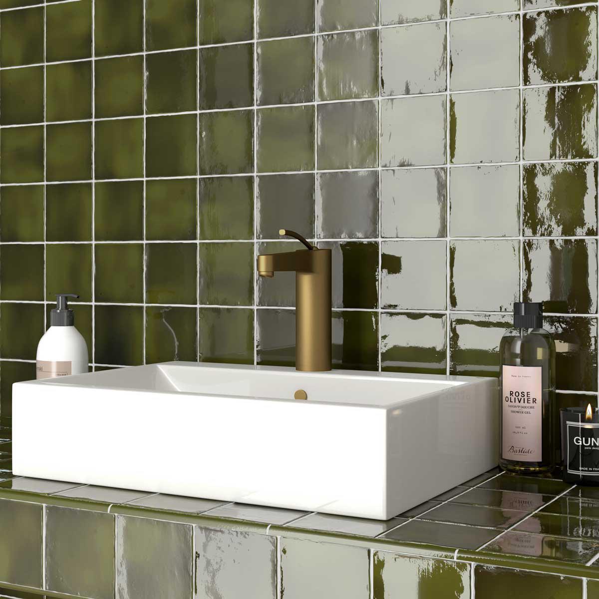 Daltile Seafoam Green 4.25 Inch Ceramic Subway Tile – 10-Piece Pack, Classic Color 455, Mid-Century Modern