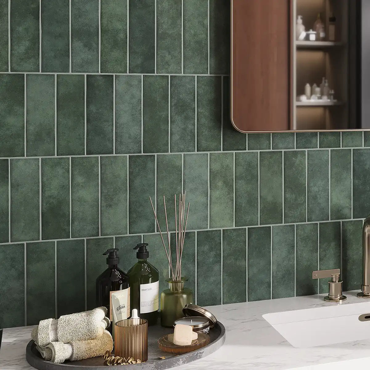 タイルキューブ Pavillon Green Ceramic Subway Tile 2.75x8.05 | Tile Club