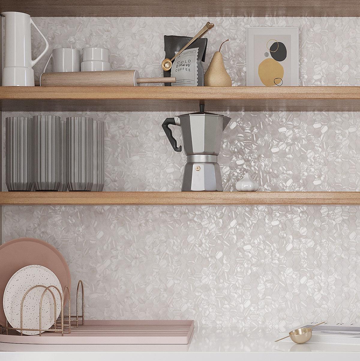White Mother of Pearl Hexagon Mosaic Tile | Tile Club