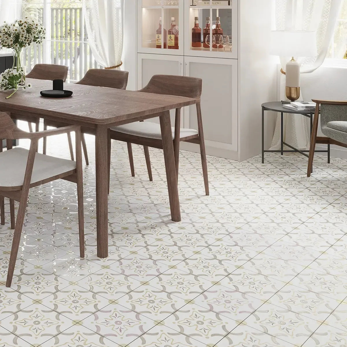 70s Vintage Space Age Flower Base 2点 辰砂 San Clemente Taupe Flower 8.78 x 8.78 Porcelain Tile | Spanish