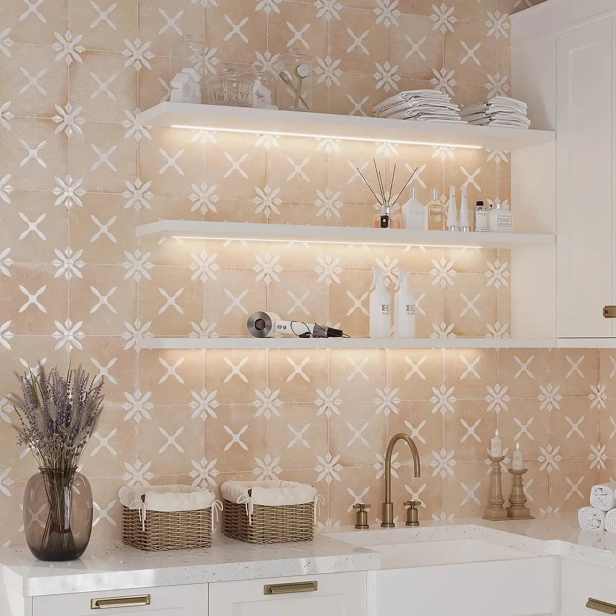 San Clemente Terracotta Flower 8.78 x 8.78 Porcelain Tile